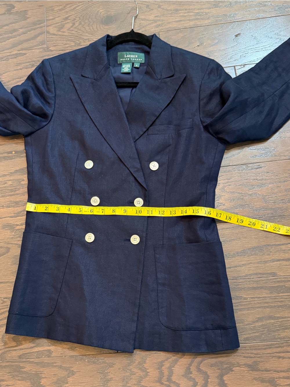 Lauren Ralph Lauren Navy Linen Double Breasted Blazer Size 6 Classic Preppy - Picture 11 of 14